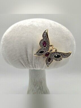 Vintage Weekenders Signed Butterfly Brooch – Gold Tone Rhinestone & Multicolor